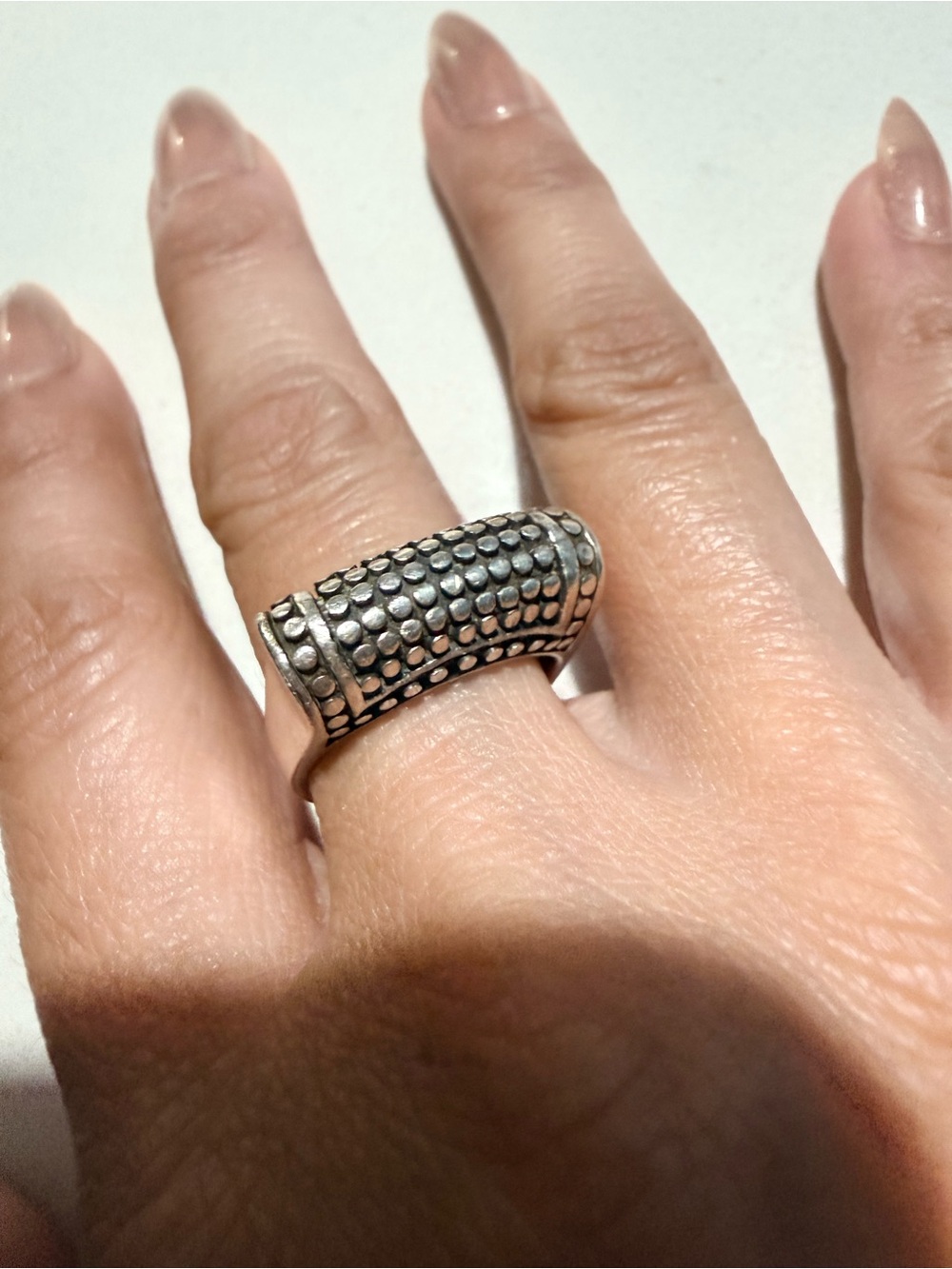 Vintage 925 Silver Beaded Textured Dome Ring 7/7.5